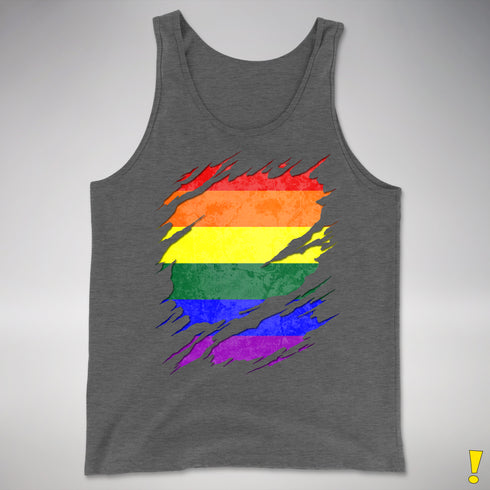 LGBTQ Pride Flag Ripped Reveal Premium Tank Top - Deep Heather